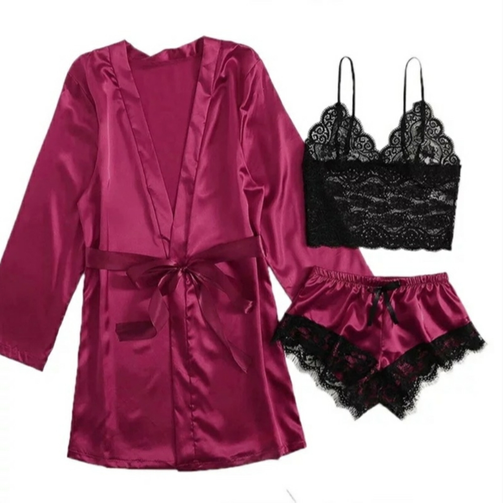 Wine Red 3 piece Ladies/Women Lingerie set